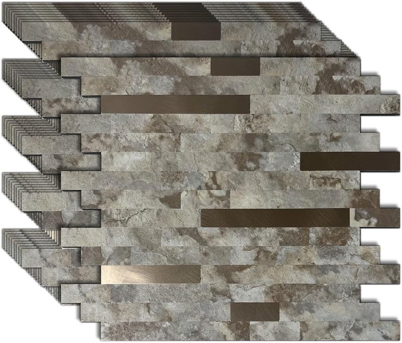 weimeisc 10 Sheets Peel and Stick Backsplash Tile for Kitchen, Self-Adhesive Mosaic Tile, Stick on Bathroom Vanities，Fireplace Décor, Laundry Table(11.88" X 11.88") (Coffee+Bronze) - Image 1